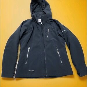 Columbia Titanium Jacket Womens Small Zip Black Softshell Ski Snow Parka Hooded